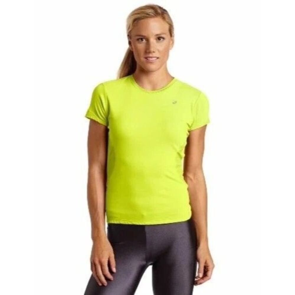 ASICS Favorite Short Sleeve Top S Safety Yellow Crewneck Workout T-Shirt EUC A4